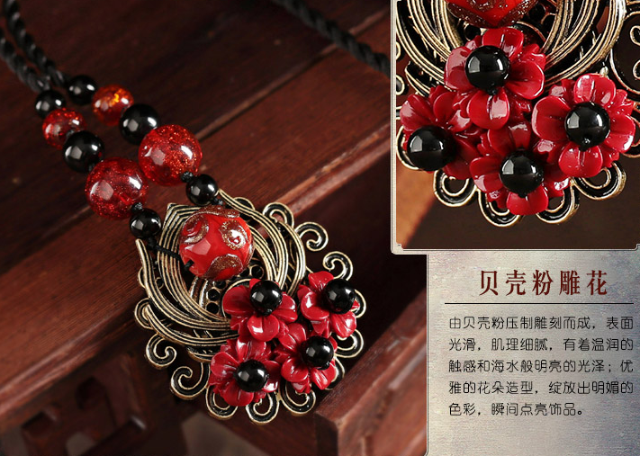 香艷復(fù)古家佳樂文學(xué)毛衣鏈紅色琉璃吊墜項鏈