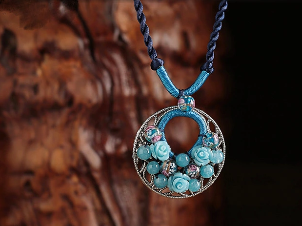 藍色琉璃鎖骨鏈清新復古項鏈首飾