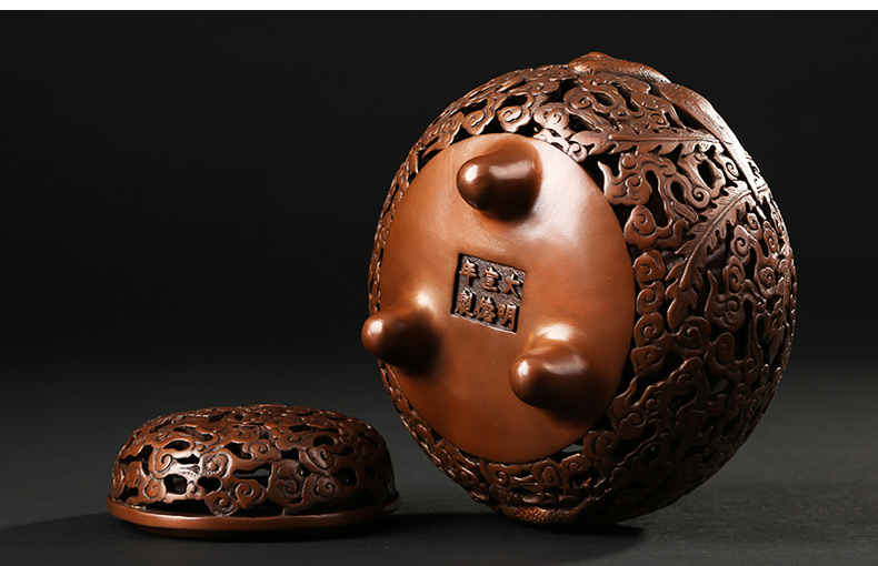 龍鳳呈祥鏤空熏香爐，仿古紫銅檀香爐