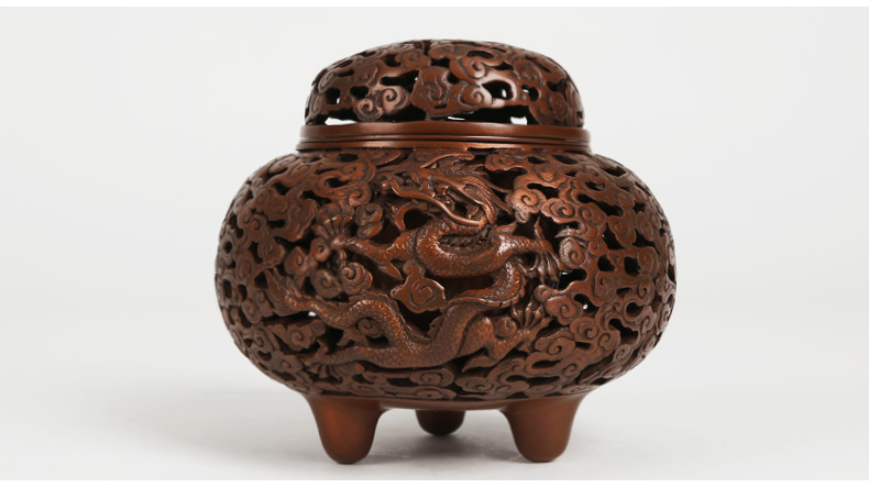 龍鳳呈祥鏤空熏香爐，仿古紫銅檀香爐