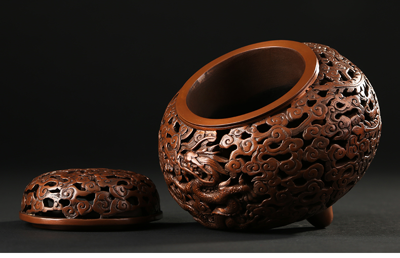 龍鳳呈祥鏤空熏香爐，仿古紫銅檀香爐