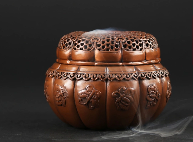 蝶戀花熏香爐，仿古紫銅鏤空香爐