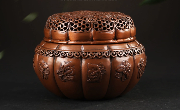 蝶戀花熏香爐，仿古紫銅鏤空香爐