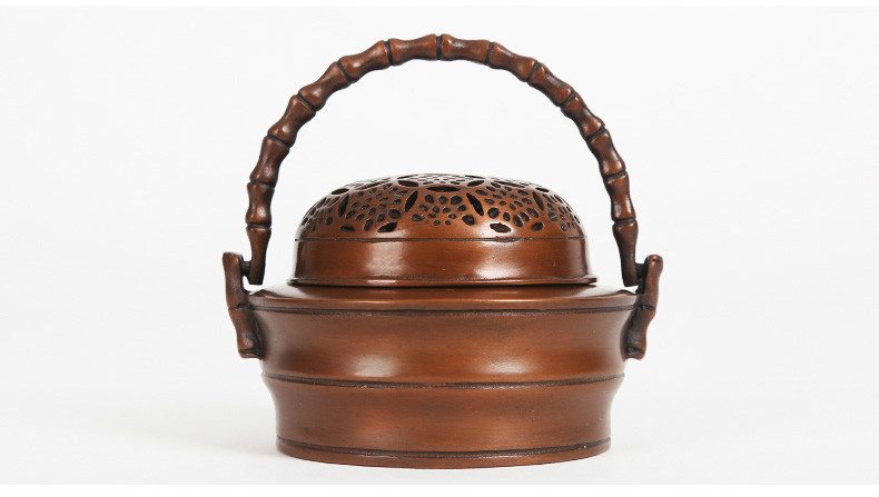 紫銅竹節(jié)手爐，仿古鏤空熏香爐