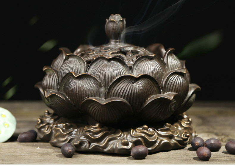 精致蓮花香爐，仿古純銅香爐