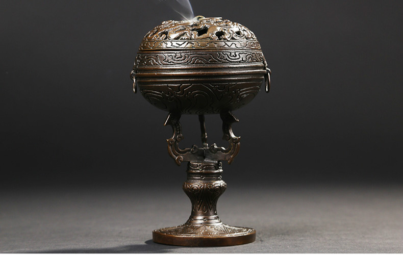 仿漢宮廷鏤空香爐，仿古虎頭紋純銅香爐