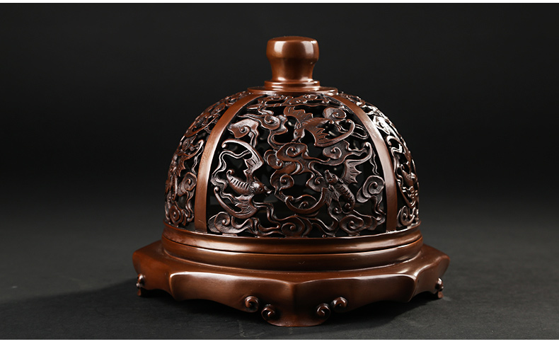 云浮紋如意鏤空香爐，仿古蝙蝠祥云銅香爐