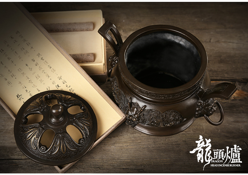 祥獅雕刻香爐，仿古神龍銅香爐