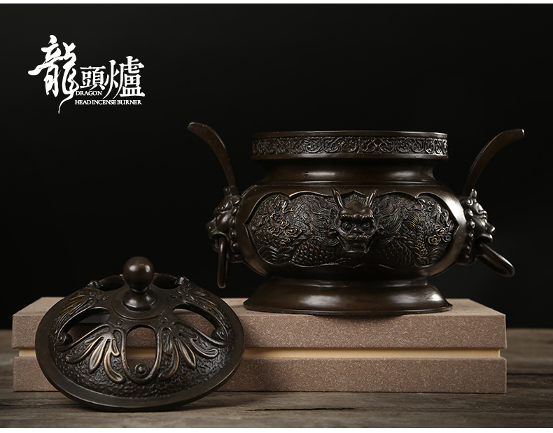祥獅雕刻香爐，仿古神龍銅香爐