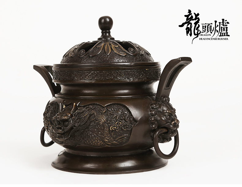 祥獅雕刻香爐，仿古神龍銅香爐