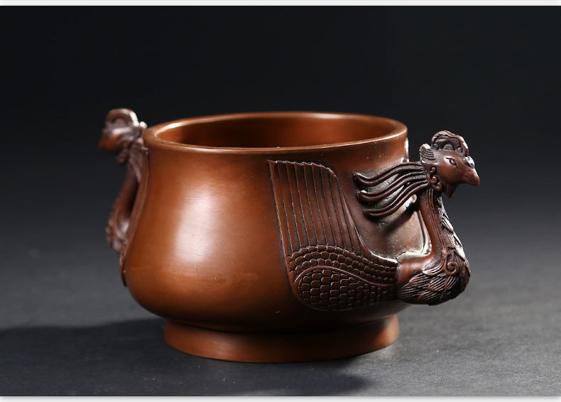 紫銅雙鳳耳香爐，仿古無(wú)蓋熏香爐