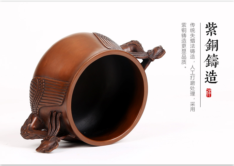 紫銅雙鳳耳香爐，仿古無(wú)蓋熏香爐