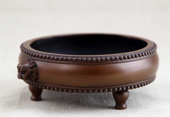 紫銅獅首耳鼓式香爐，簡約無蓋熏香爐