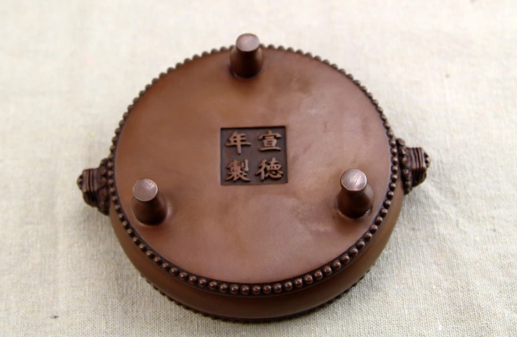 紫銅獅首耳鼓式香爐，簡約無蓋熏香爐