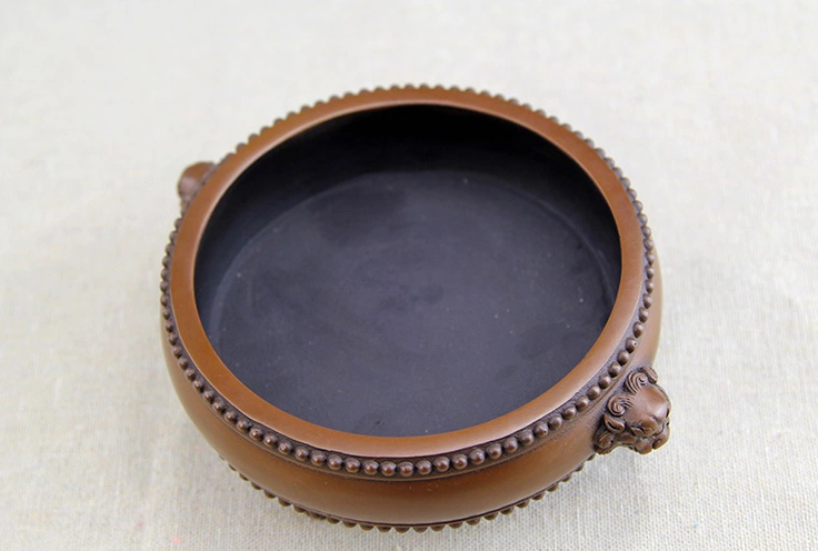 紫銅獅首耳鼓式香爐，簡約無蓋熏香爐