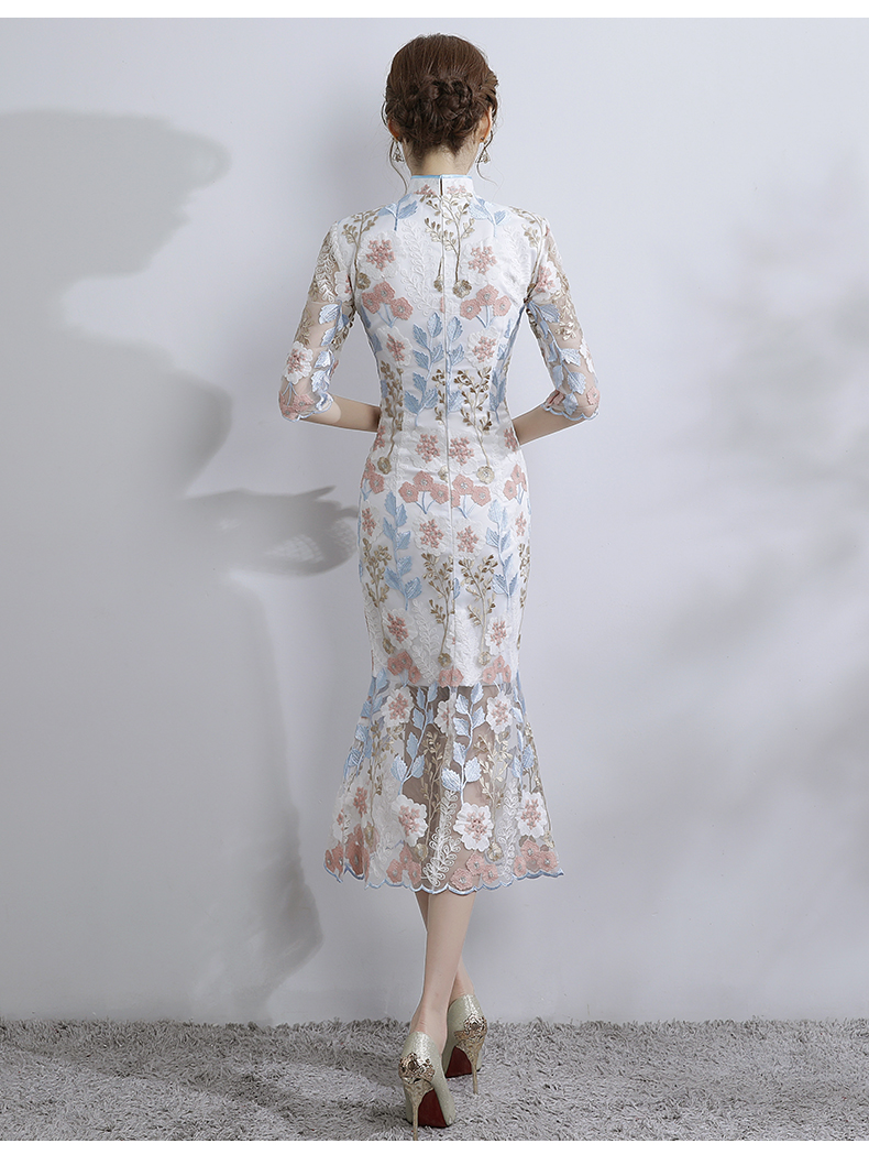 時(shí)尚氣質(zhì)淑女旗袍，改良蕾絲魚尾旗袍裙