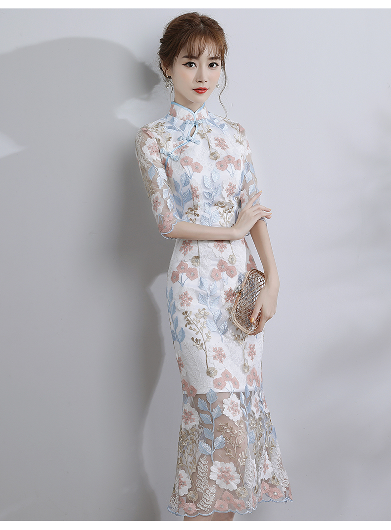 時(shí)尚氣質(zhì)淑女旗袍，改良蕾絲魚尾旗袍裙