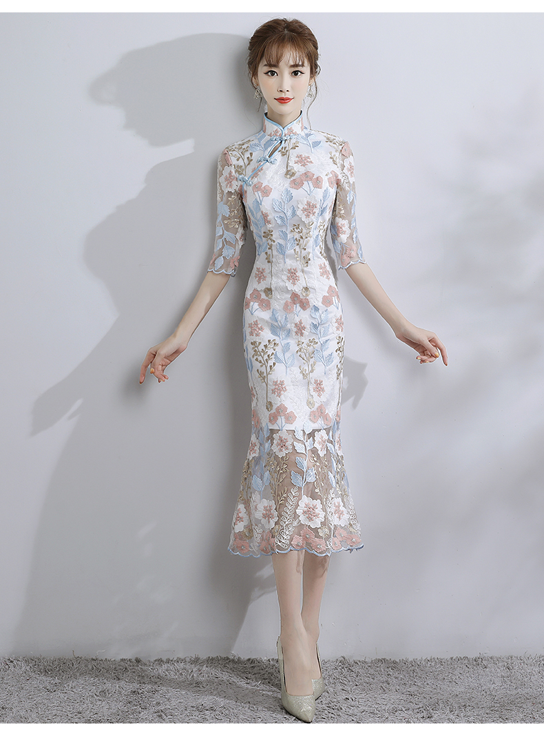 時(shí)尚氣質(zhì)淑女旗袍，改良蕾絲魚尾旗袍裙