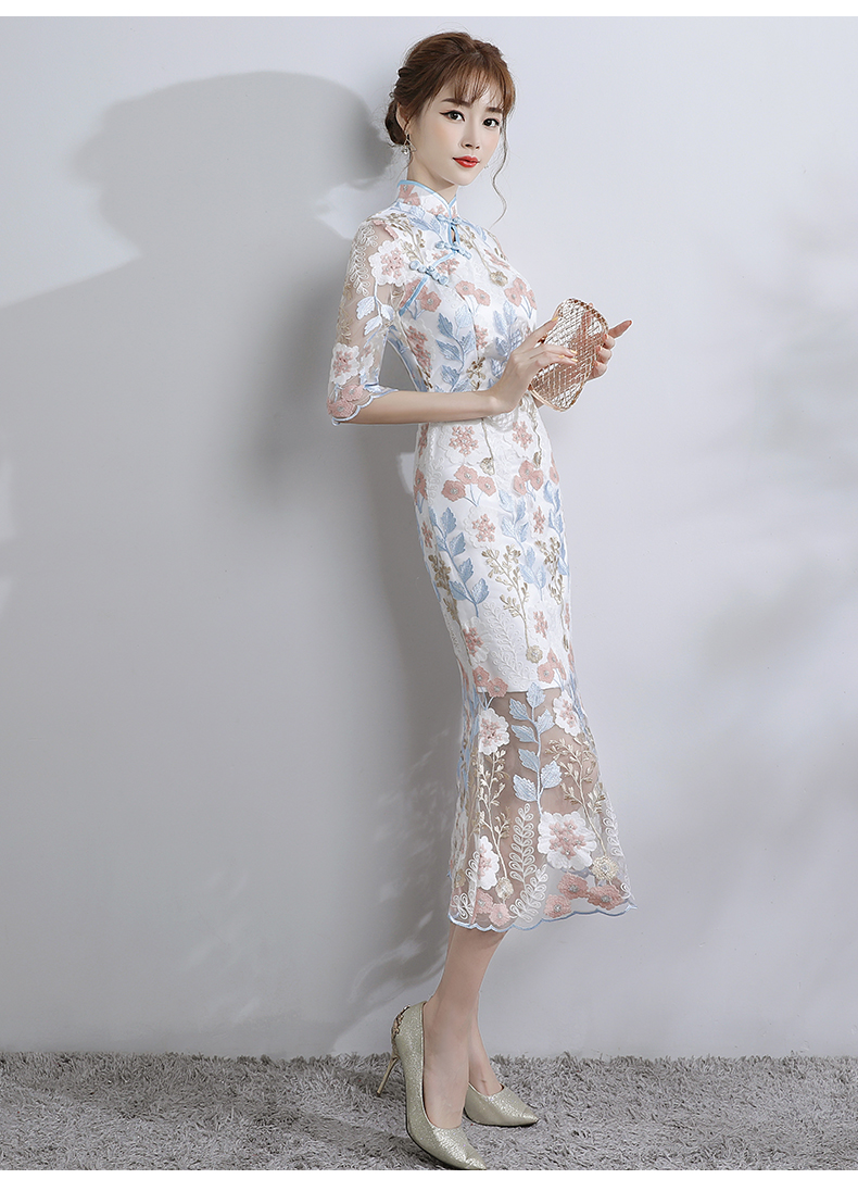 時(shí)尚氣質(zhì)淑女旗袍，改良蕾絲魚尾旗袍裙