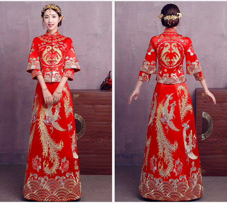時尚家佳樂文學(xué)中式禮服，精美奢華刺繡新娘禮服