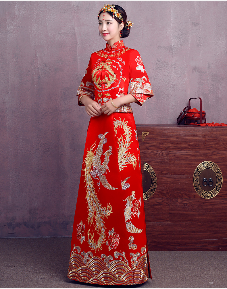 時尚家佳樂文學(xué)中式禮服，精美奢華刺繡新娘禮服