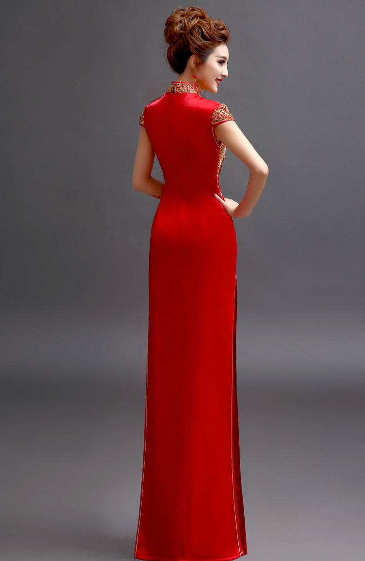 天使嫁衣中式禮服，金絲亮片立體刺繡旗袍