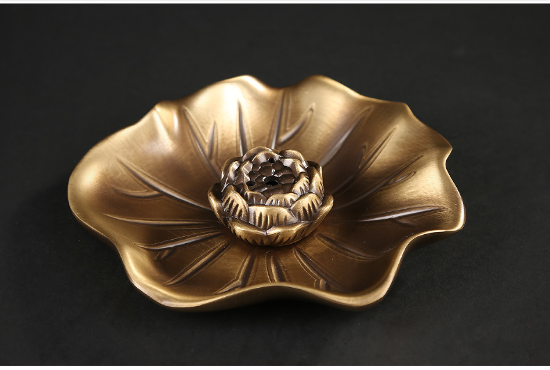 蓮花荷葉香插，仿古色無蓋香爐