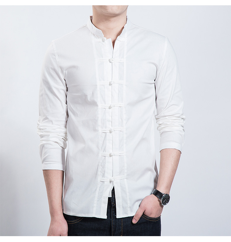 家佳樂文學(xué)男裝民族風(fēng)盤扣襯衣男青年中山裝