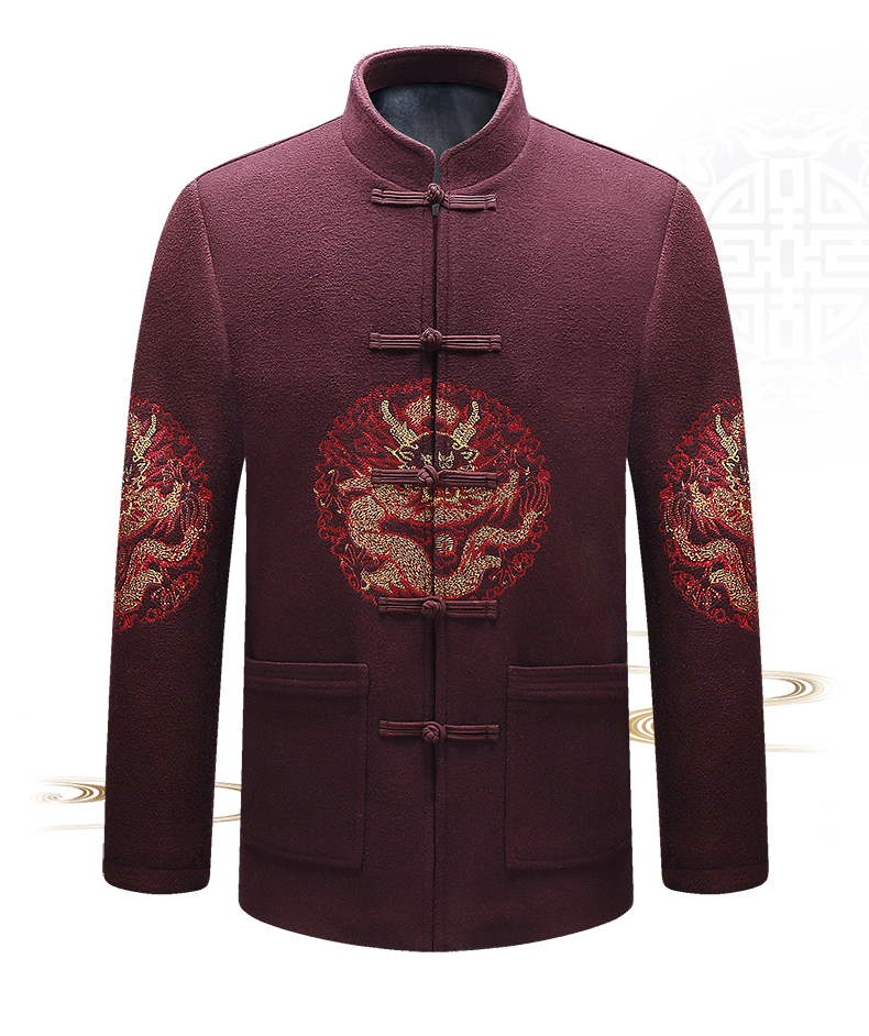 家佳樂(lè)文學(xué)羊毛呢男裝金龍刺繡中山裝