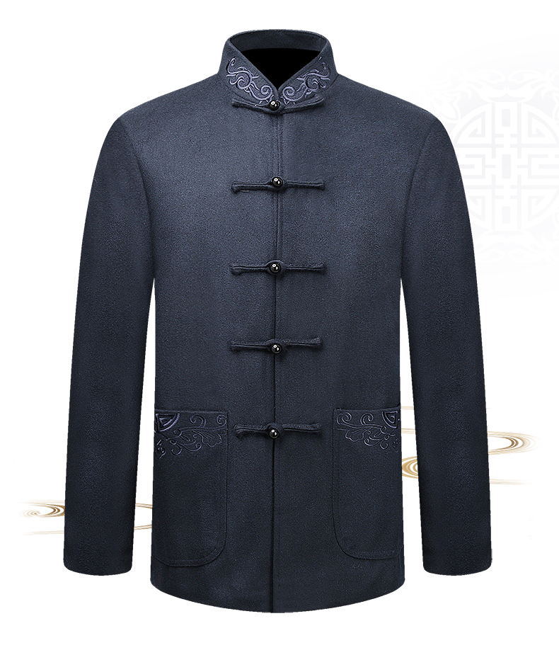 羊毛呢簡約刺繡中山裝，家佳樂文學(xué)秋冬外套