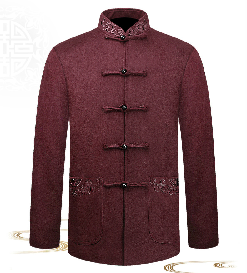 羊毛呢簡約刺繡中山裝，家佳樂文學(xué)秋冬外套