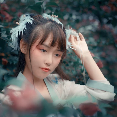 淺藍(lán)漢服小清新頭像，唯美古風(fēng)女生真人頭像