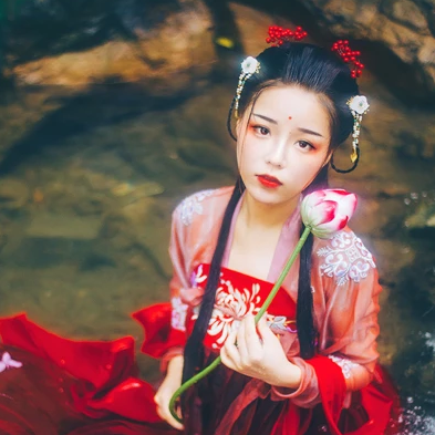 嬌艷紅衣女子頭像，唯美古風(fēng)真人頭像