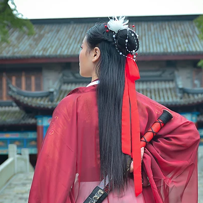 霸氣紅衣女子帶劍頭像，唯美古風(fēng)女子真人頭像