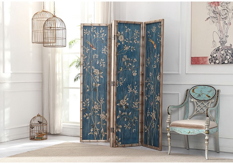 新古典四扇屏風(fēng)隔斷，精美手繪屏風(fēng)