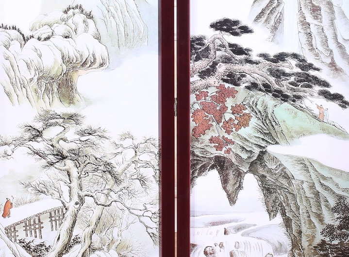 家佳樂(lè)文學(xué)實(shí)木古典屏風(fēng)隔斷，山水畫中式屏風(fēng)