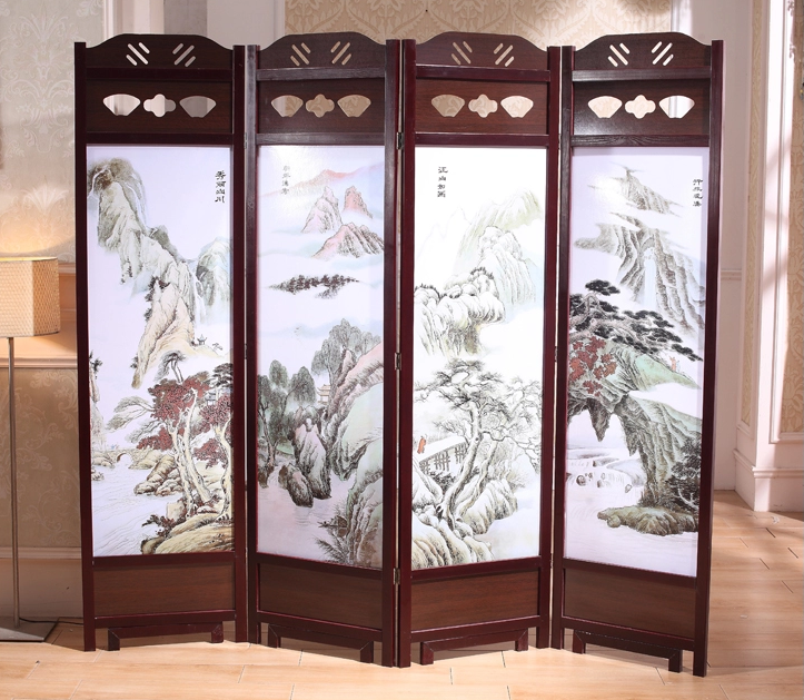 家佳樂(lè)文學(xué)實(shí)木古典屏風(fēng)隔斷，山水畫中式屏風(fēng)