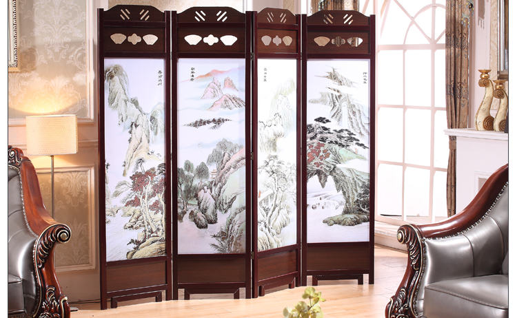 家佳樂(lè)文學(xué)實(shí)木古典屏風(fēng)隔斷，山水畫中式屏風(fēng)