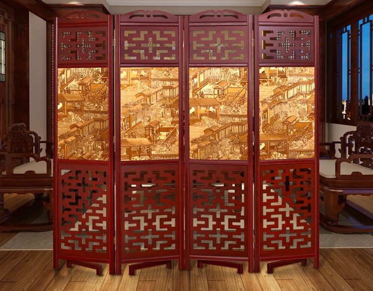 家佳樂文學(xué)實木古典屏風隔斷，中式雙面屏風