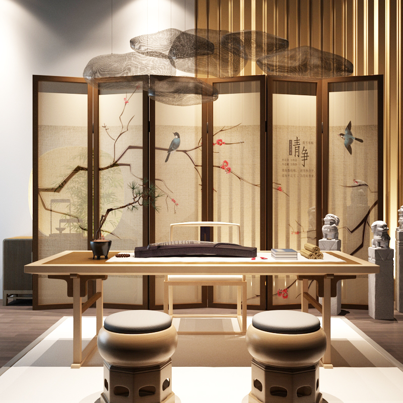 家佳樂文學(xué)實(shí)木中式屏風(fēng)隔斷