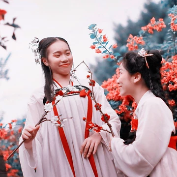 梅花樹下閨蜜頭像，唯美古風(fēng)女子真人頭像