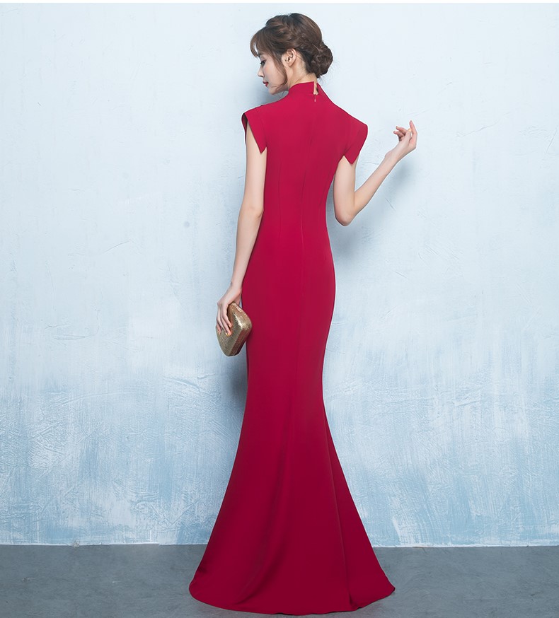 性感氣質(zhì)中式禮服，唯美魚尾開叉晚禮服