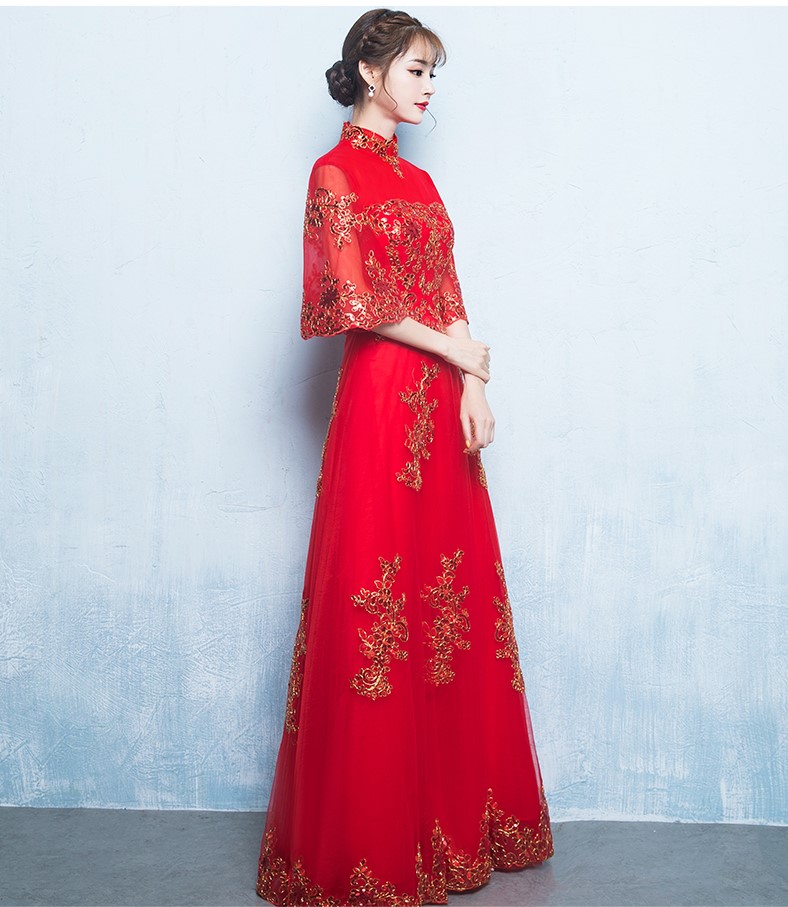 金線刺繡中式禮服，唯美浪漫晚禮服