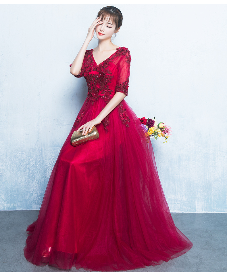 精美V領(lǐng)中式禮服，氣質(zhì)長(zhǎng)裙晚禮服