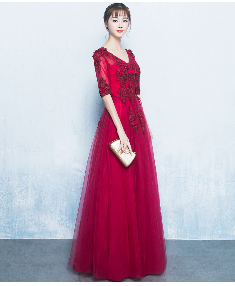 精美V領(lǐng)中式禮服，氣質(zhì)長(zhǎng)裙晚禮服