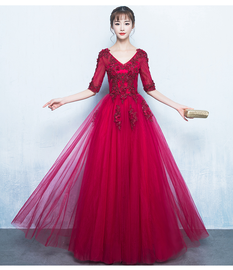 精美V領(lǐng)中式禮服，氣質(zhì)長(zhǎng)裙晚禮服