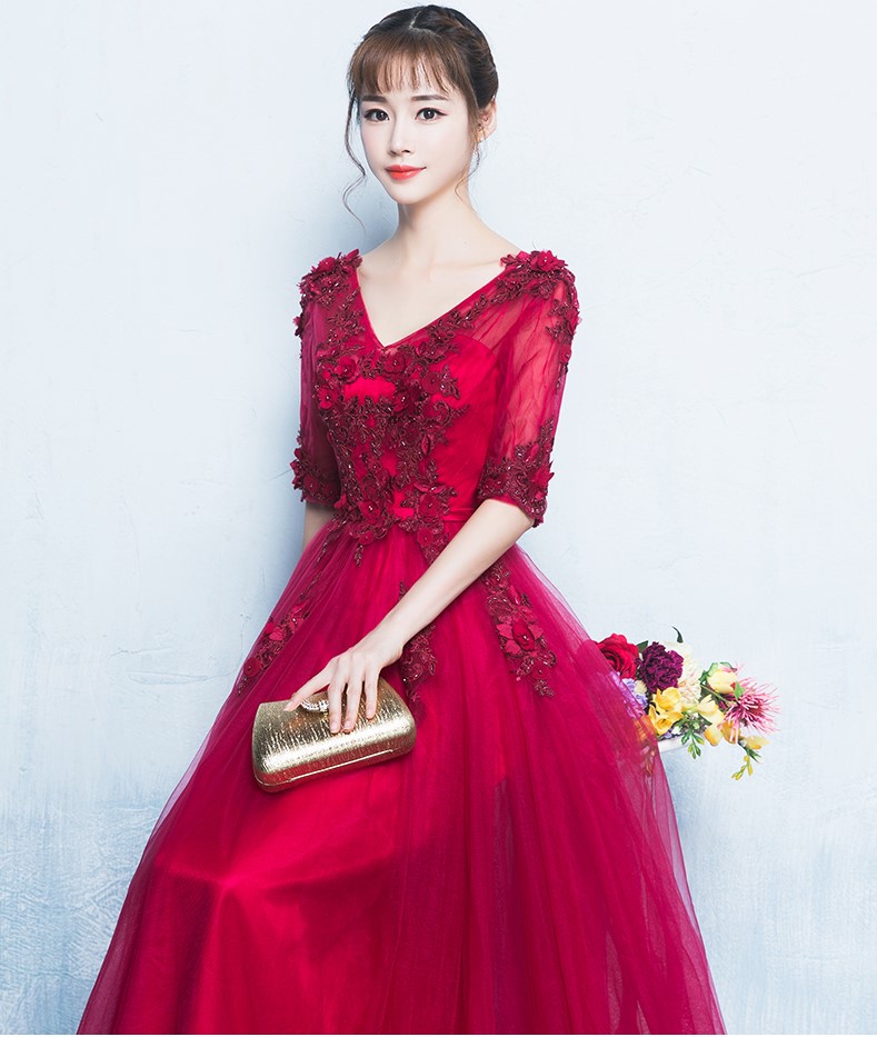 精美V領(lǐng)中式禮服，氣質(zhì)長(zhǎng)裙晚禮服
