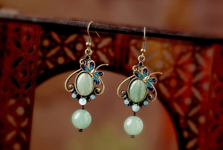 化蝶飛耳環(huán)，復(fù)古家佳樂文學(xué)東陵玉耳墜首飾