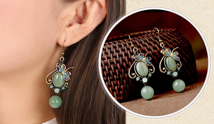 化蝶飛耳環(huán)，復(fù)古家佳樂文學(xué)東陵玉耳墜首飾