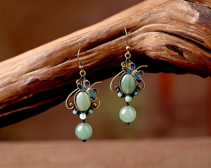 化蝶飛耳環(huán)，復(fù)古家佳樂文學(xué)東陵玉耳墜首飾